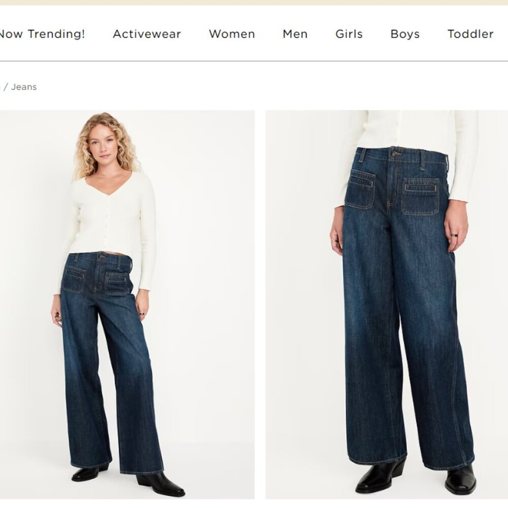 Old Navy Size 18 Dark Wash High-Waisted Baggy Wide-Leg Trouser Jeans 100% Cotton